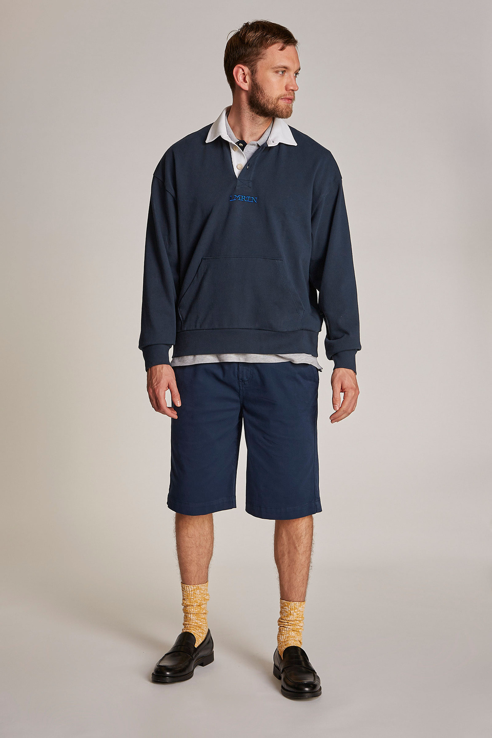 Herren-Sweatshirt aus 100 % Baumwolle mit einem Kragen in Kontrastoptik, oversized Modell - La Martina - Official Online Shop