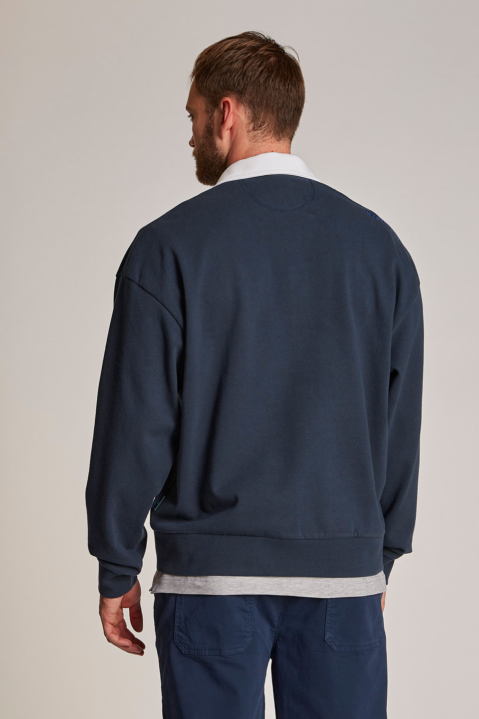 Herren-Sweatshirt aus 100 % Baumwolle mit einem Kragen in Kontrastoptik, oversized Modell - La Martina - Official Online Shop