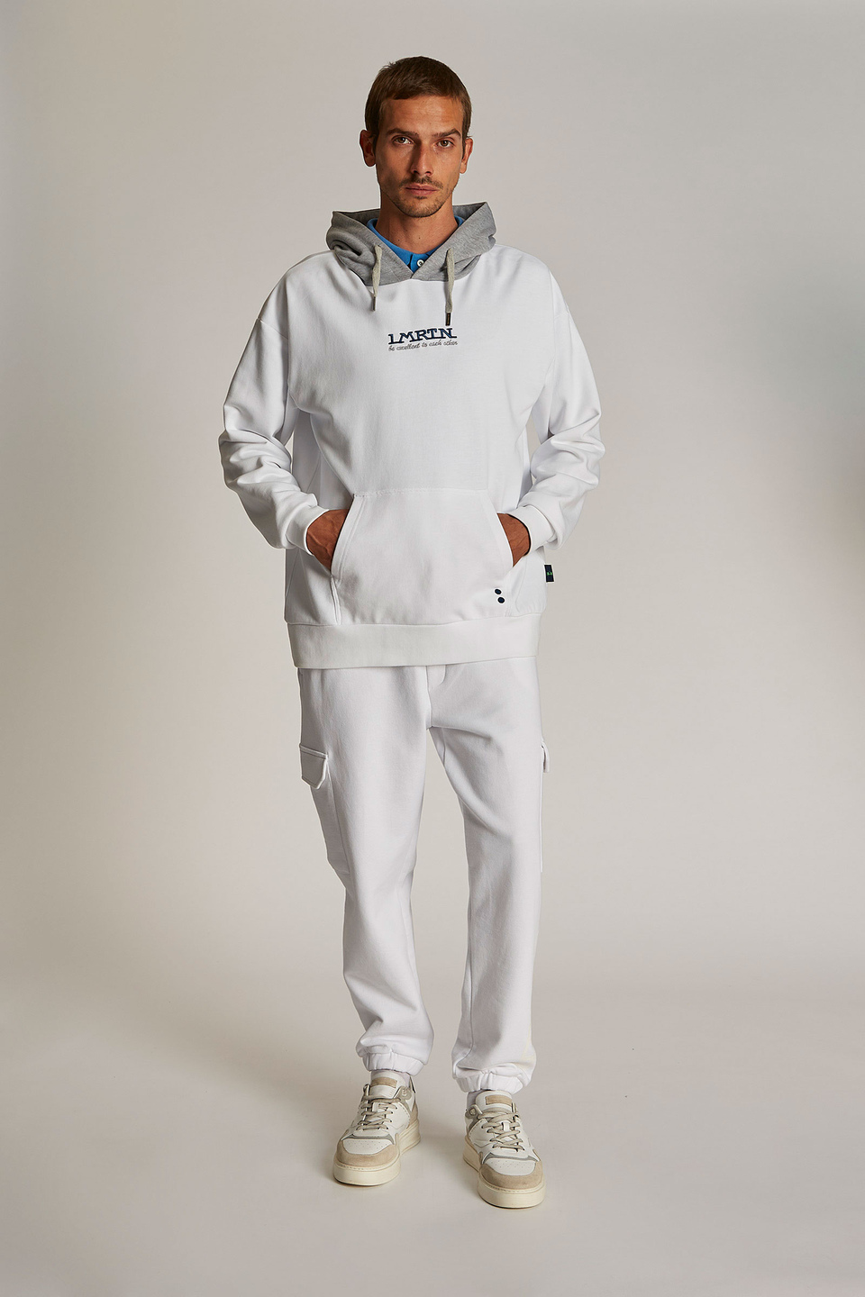Herren-Sweatshirt aus 100 % Baumwolle mit einer Kapuze in Kontrastoptik, oversized Modell - La Martina - Official Online Shop
