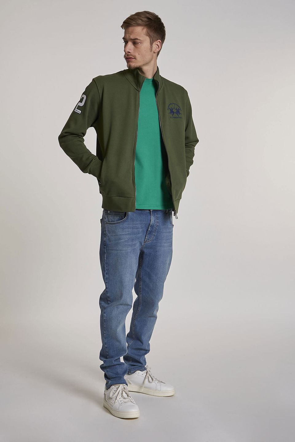 Sweat-shirt zippé homme en coton avec col montant et coupe classique - La Martina - Official Online Shop