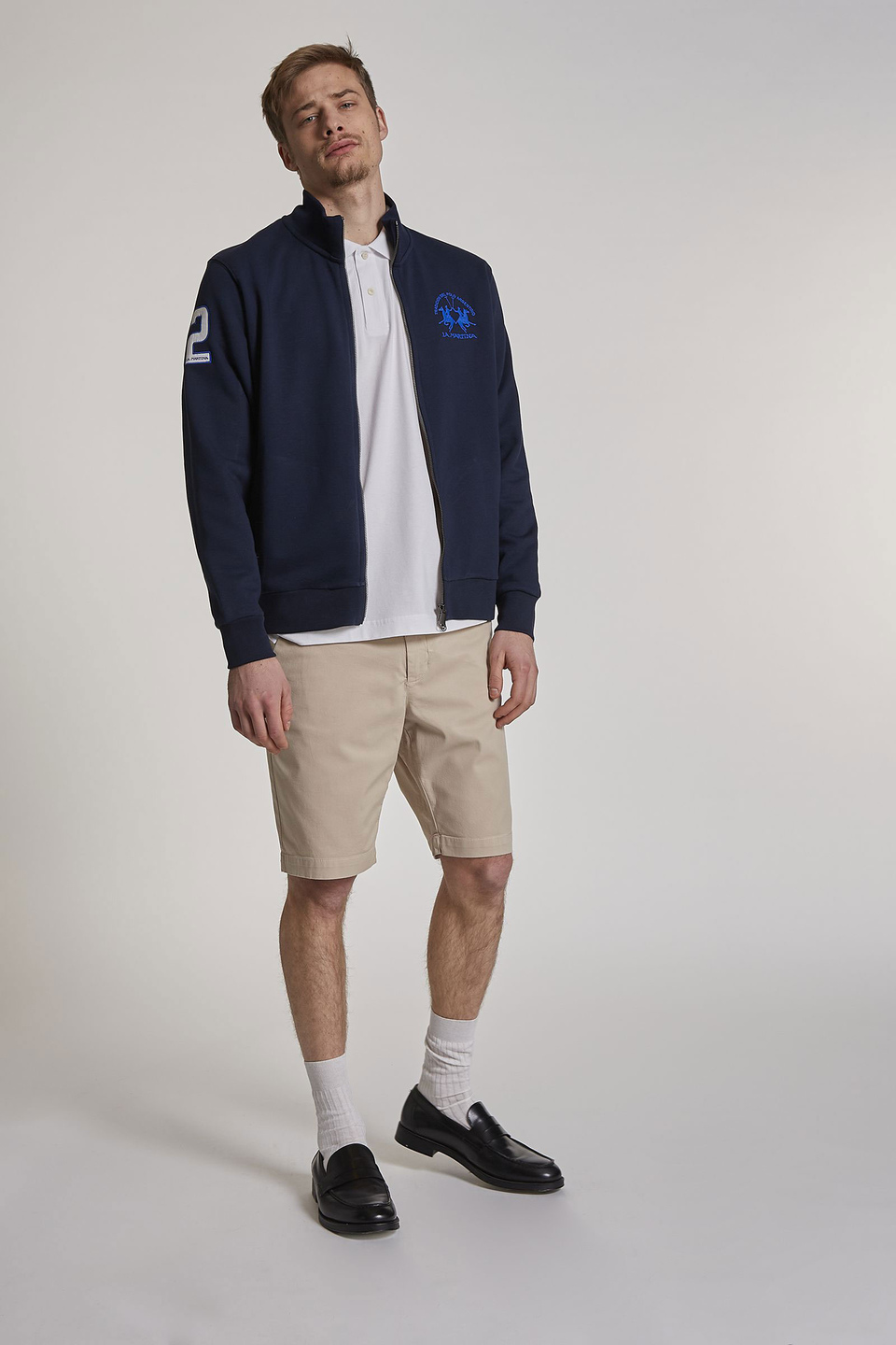 Sweat-shirt zippé homme en coton avec col montant et coupe classique - La Martina - Official Online Shop
