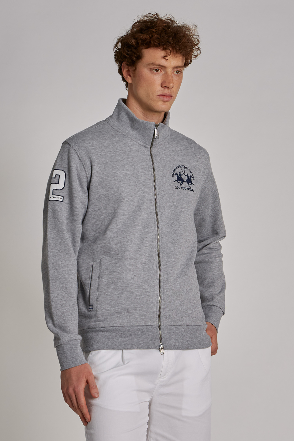 Men's regular-fit high-neck zip-up sweatshirt in cotton-blend fabric - La Martina - Official Online Shop