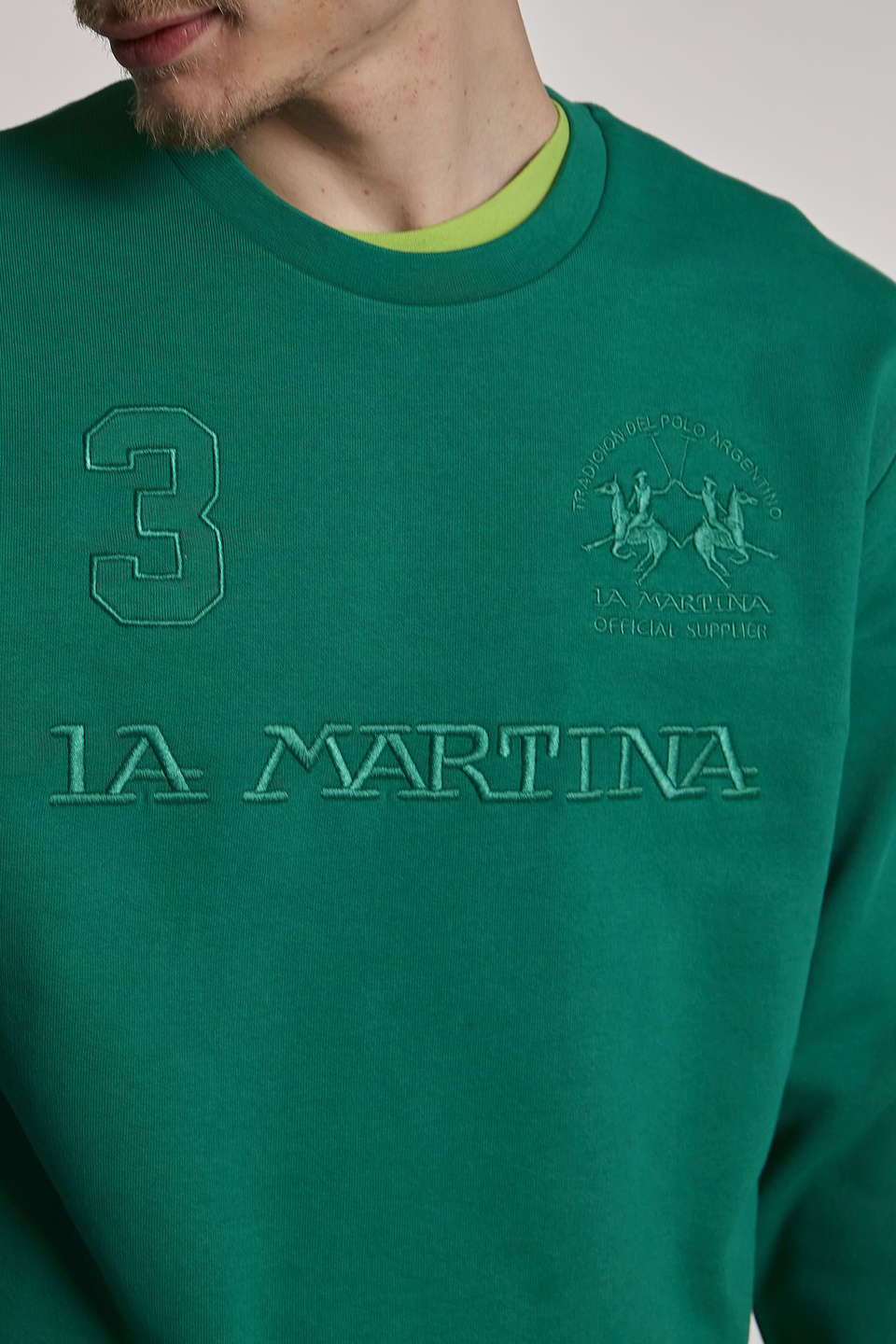 Men's regular-fit crew-neck cotton sweatshirt - La Martina - Official Online Shop