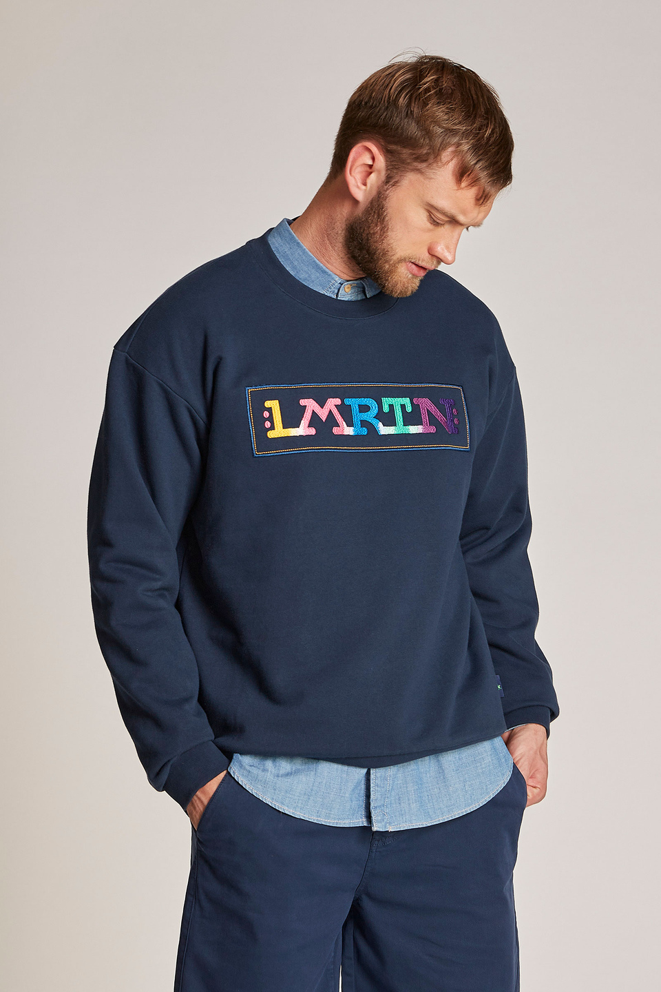Men's oversized round-neck sweatshirt in 100% cotton fabric - La Martina - Official Online Shop