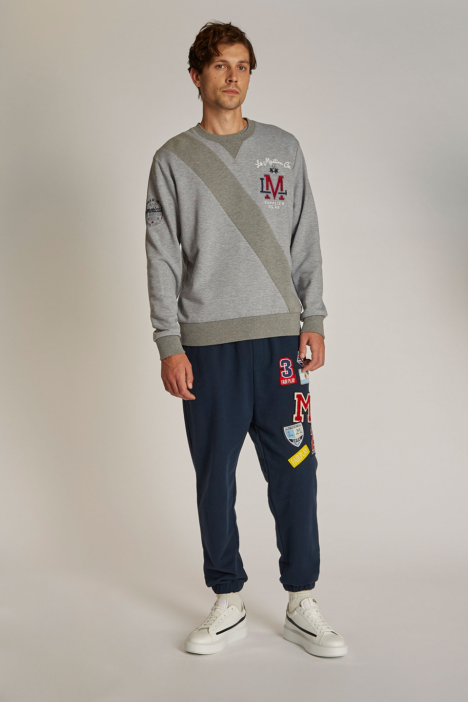Men's regular-fit round-neck sweatshirt in 100% cotton fabric - La Martina - Official Online Shop