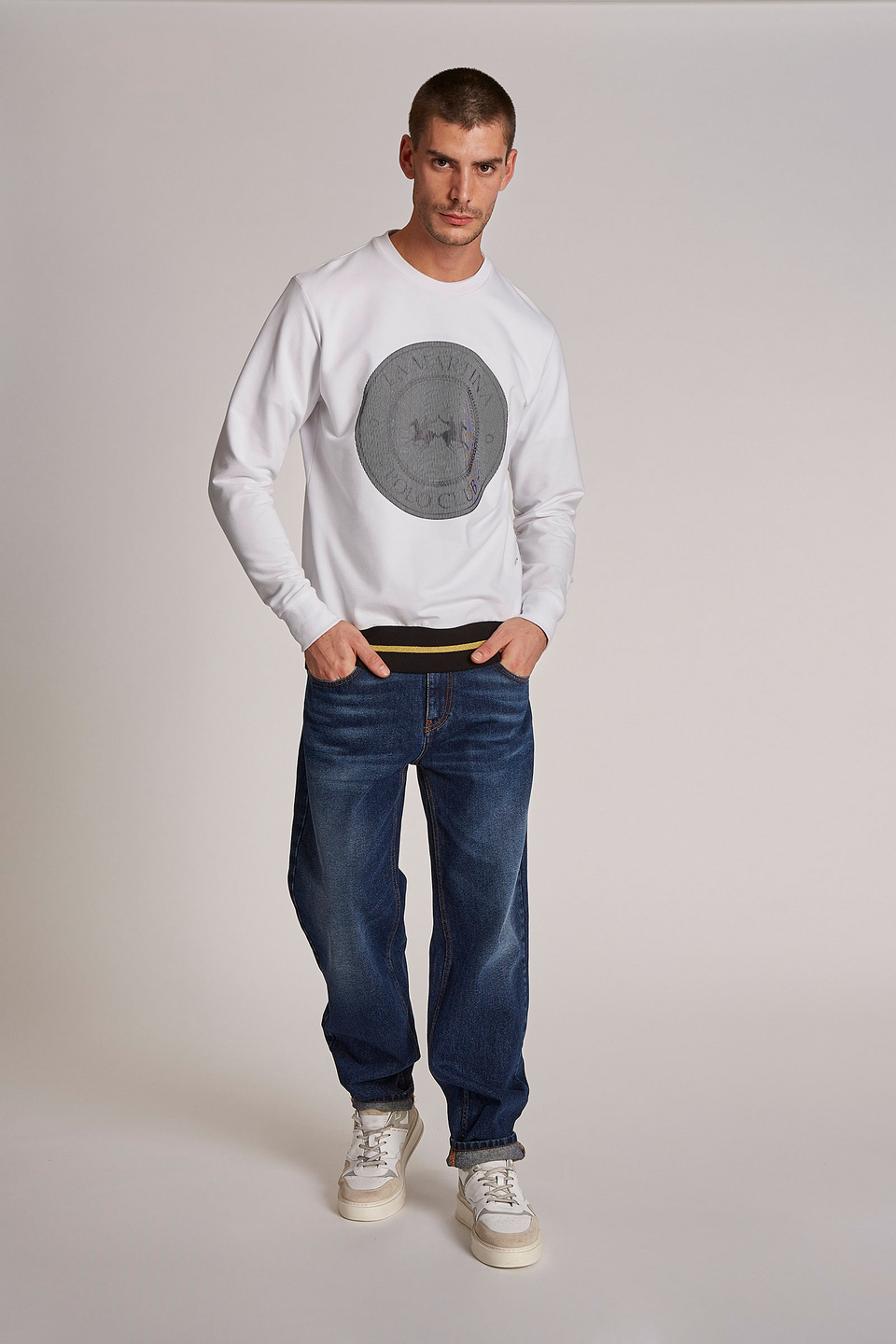 Men's regular-fit crew-neck cotton-blend sweatshirt - La Martina - Official Online Shop