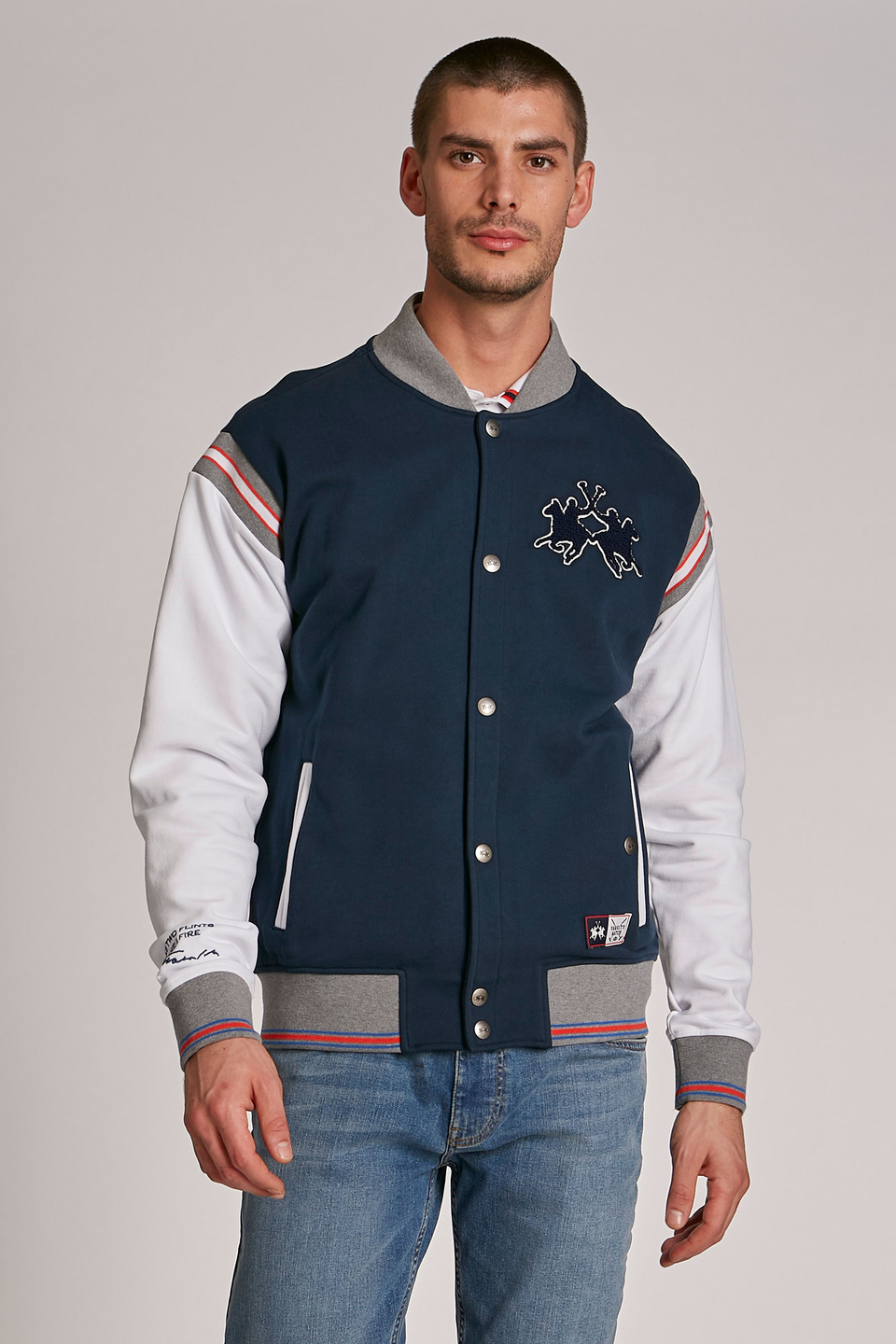 Men's regular-fit button-up cotton bomber jacket - La Martina - Official Online Shop