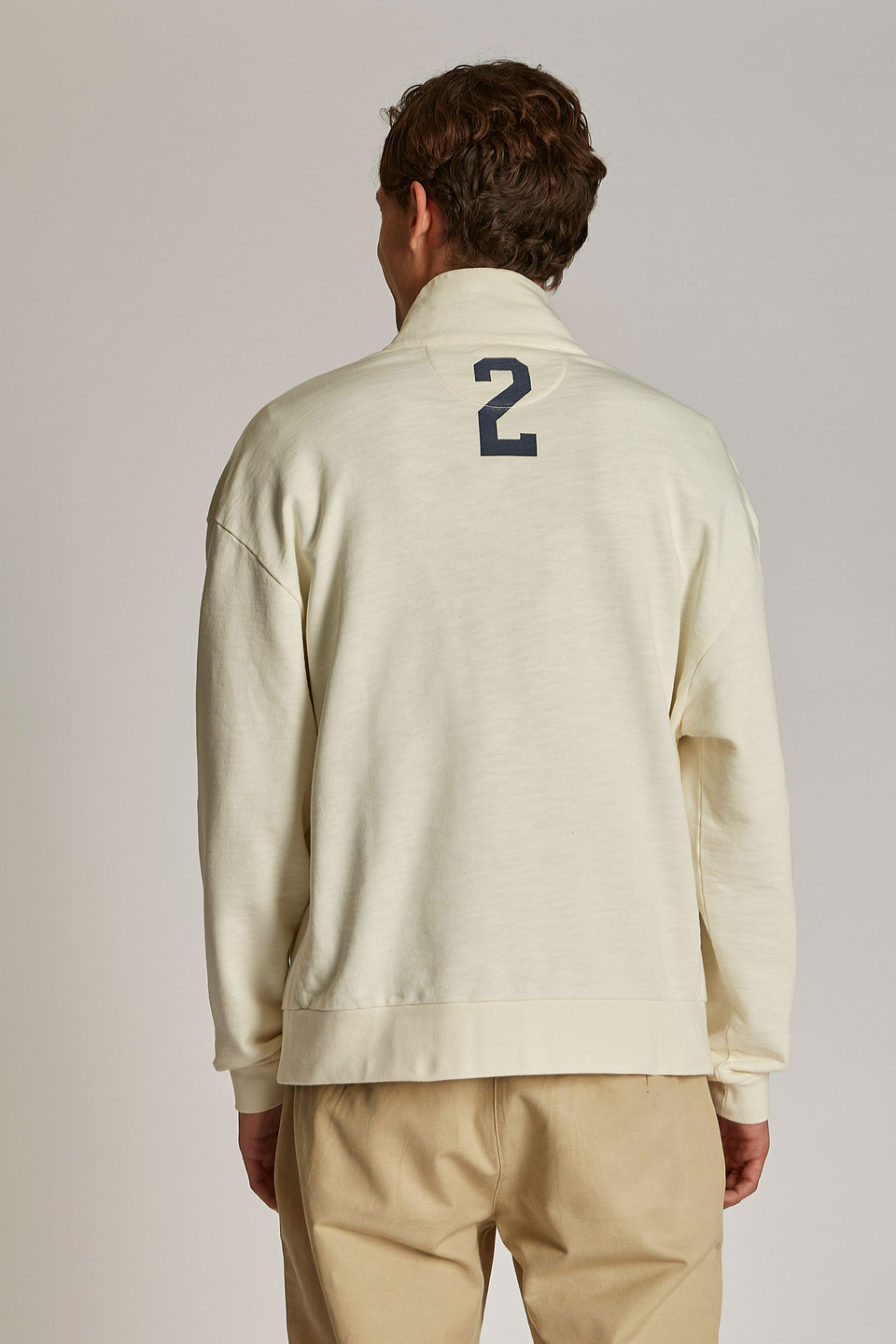 Men's oversized zip-neck sweatshirt in 100% cotton fabric - La Martina - Official Online Shop