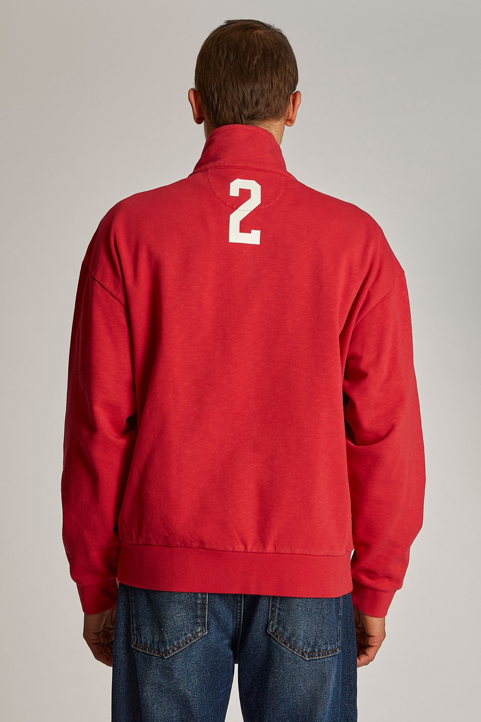 Men's oversized zip-neck sweatshirt in 100% cotton fabric - La Martina - Official Online Shop