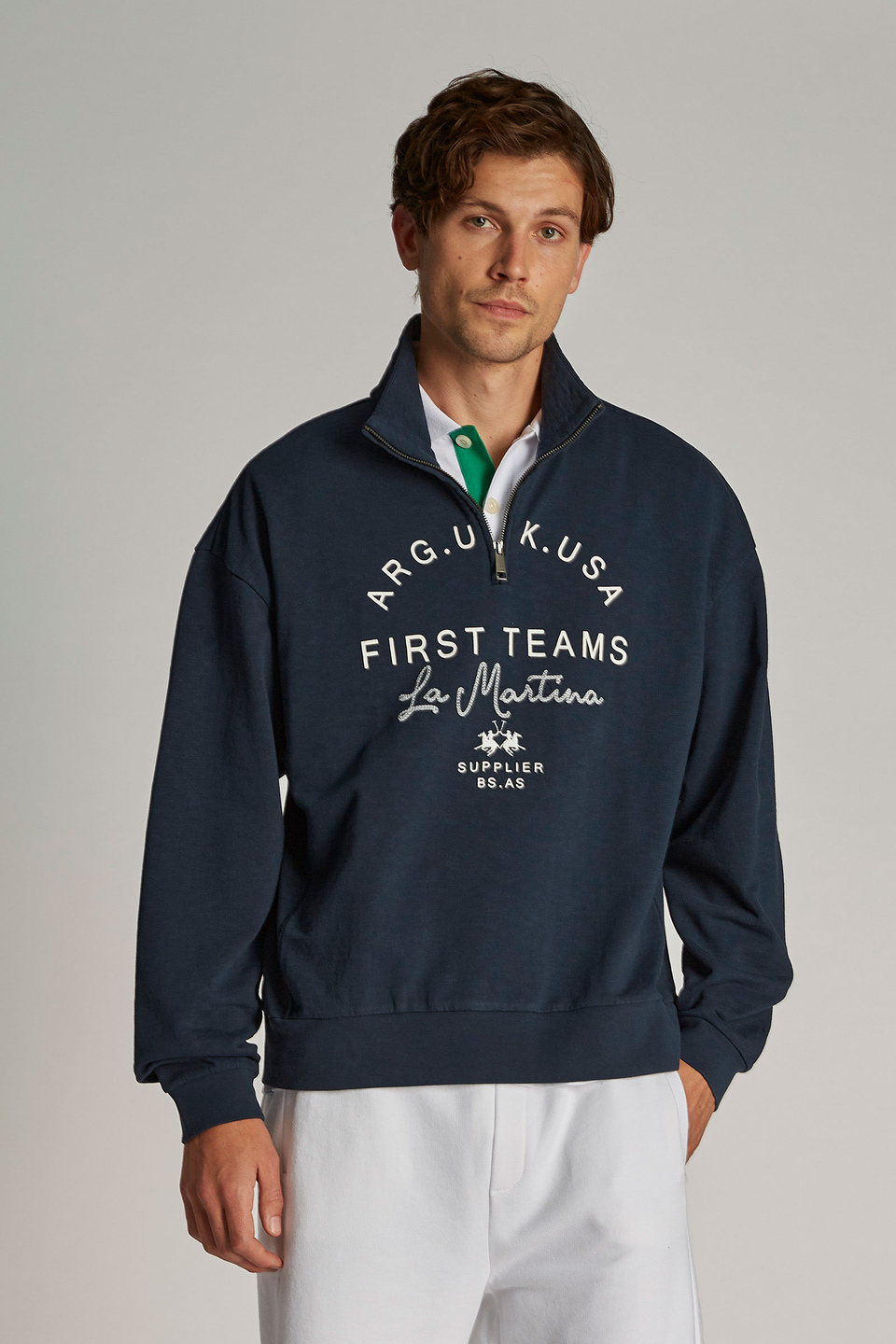 Herren-Sweatshirt aus 100 % Baumwolle mit Reißverschlusskragen, oversized Modell - La Martina - Official Online Shop