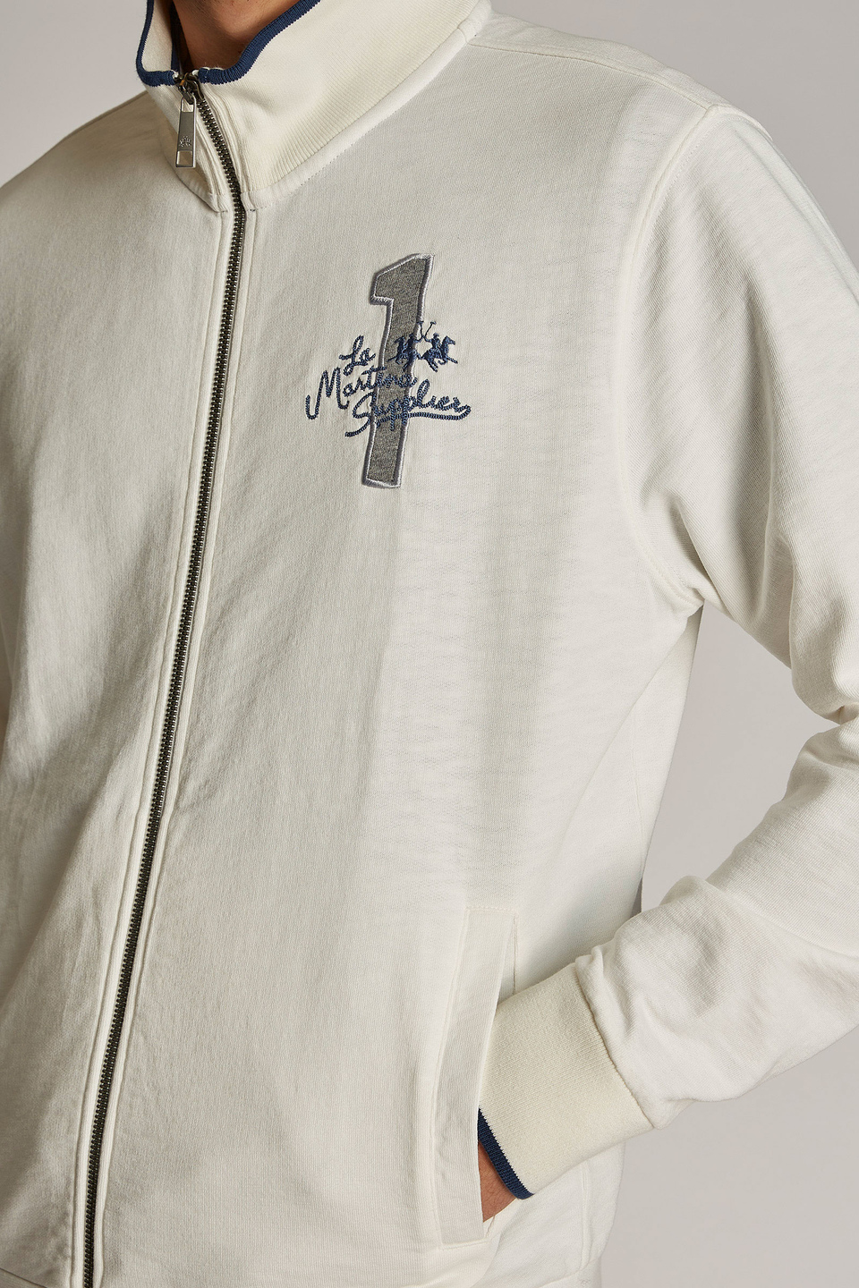 Men's regular-fit zip-up sweatshirt in 100% cotton fabric - La Martina - Official Online Shop