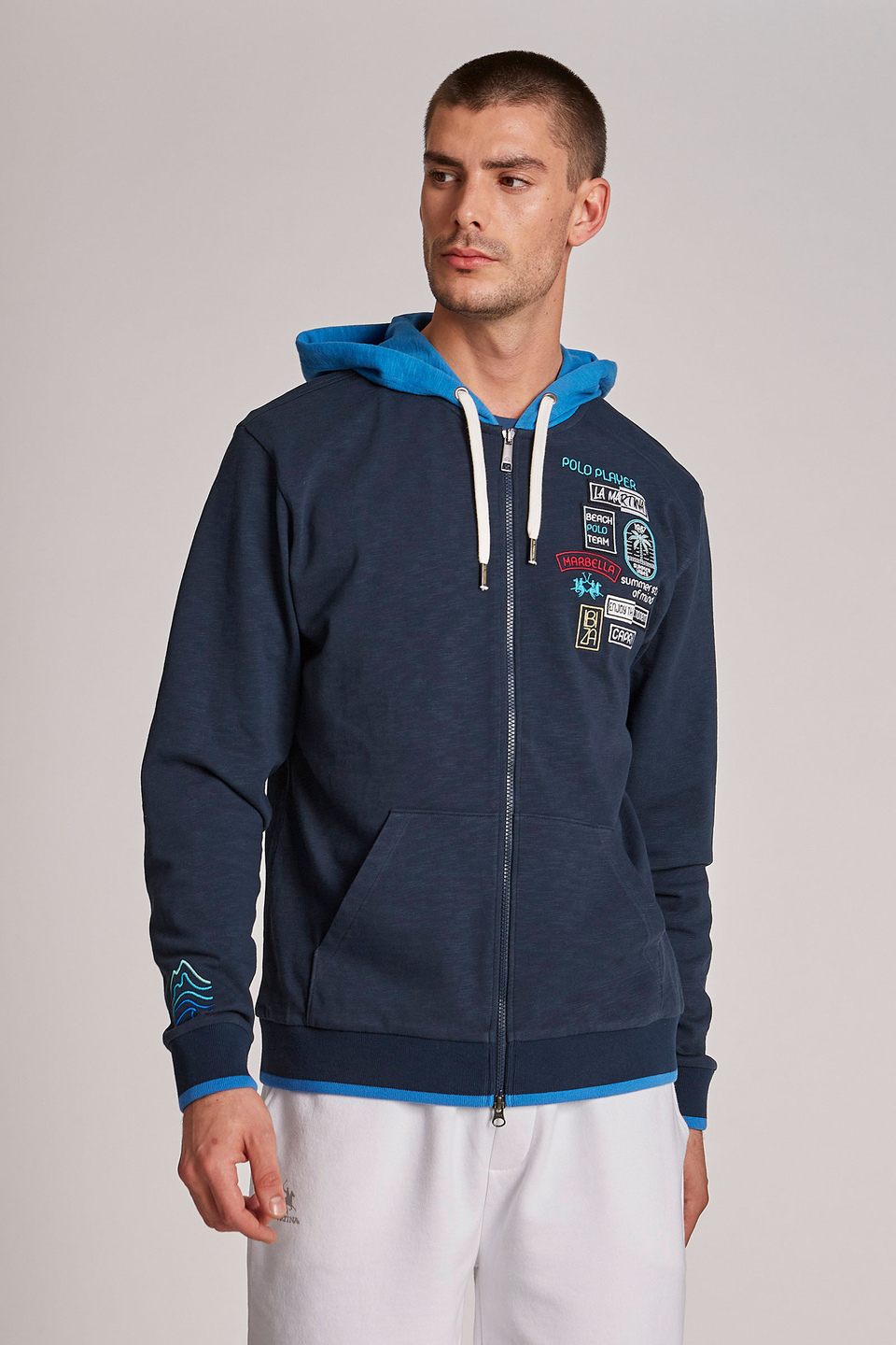 Men's regular-fit hoodie in 100% cotton fabric - La Martina - Official Online Shop