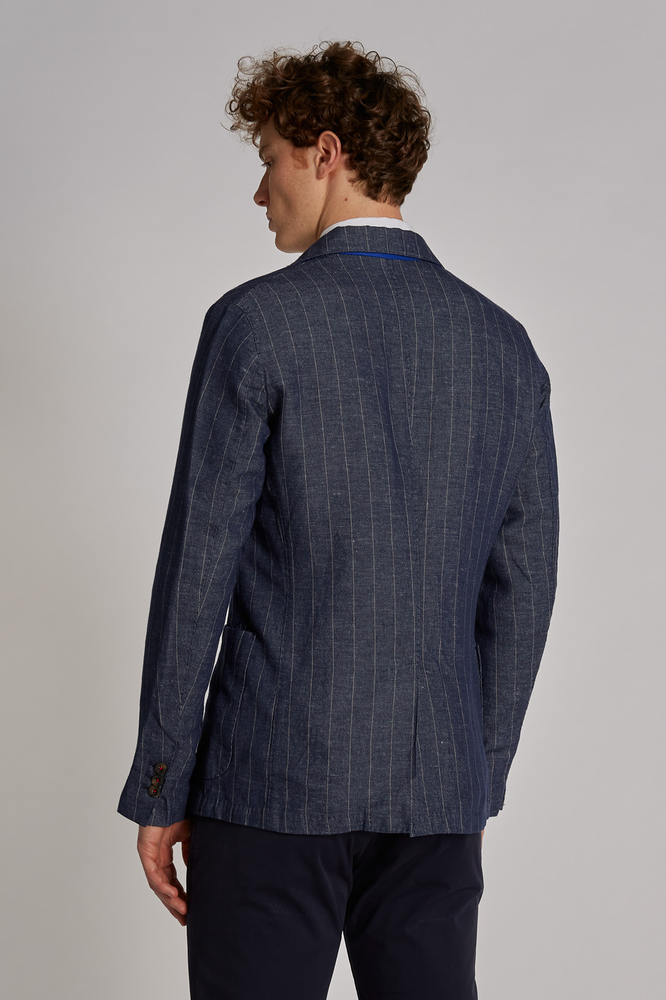 Veste homme style blazer en mélange de coton et lin coupe classique - La Martina - Official Online Shop