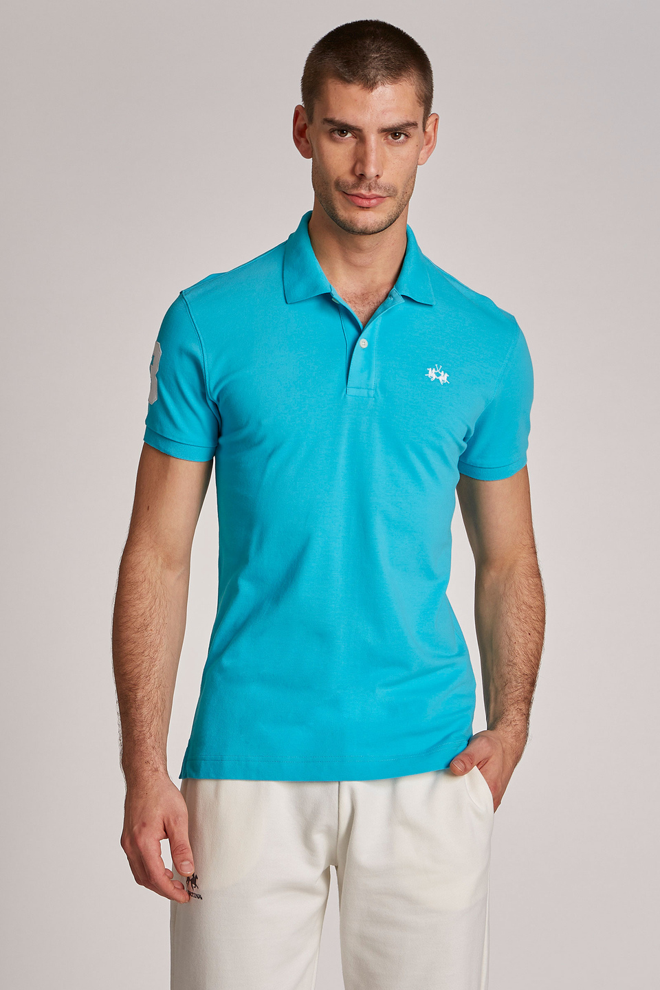 Men's short-sleeved slim-fit stretch cotton polo shirt - La Martina - Official Online Shop