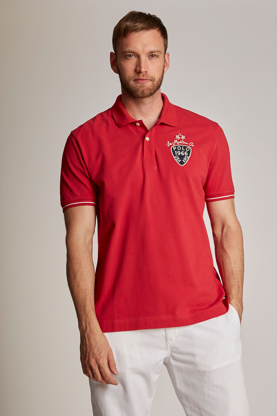 Einfarbiges Herren-Poloshirt mit kurzem Arm im Regular Fit - La Martina - Official Online Shop