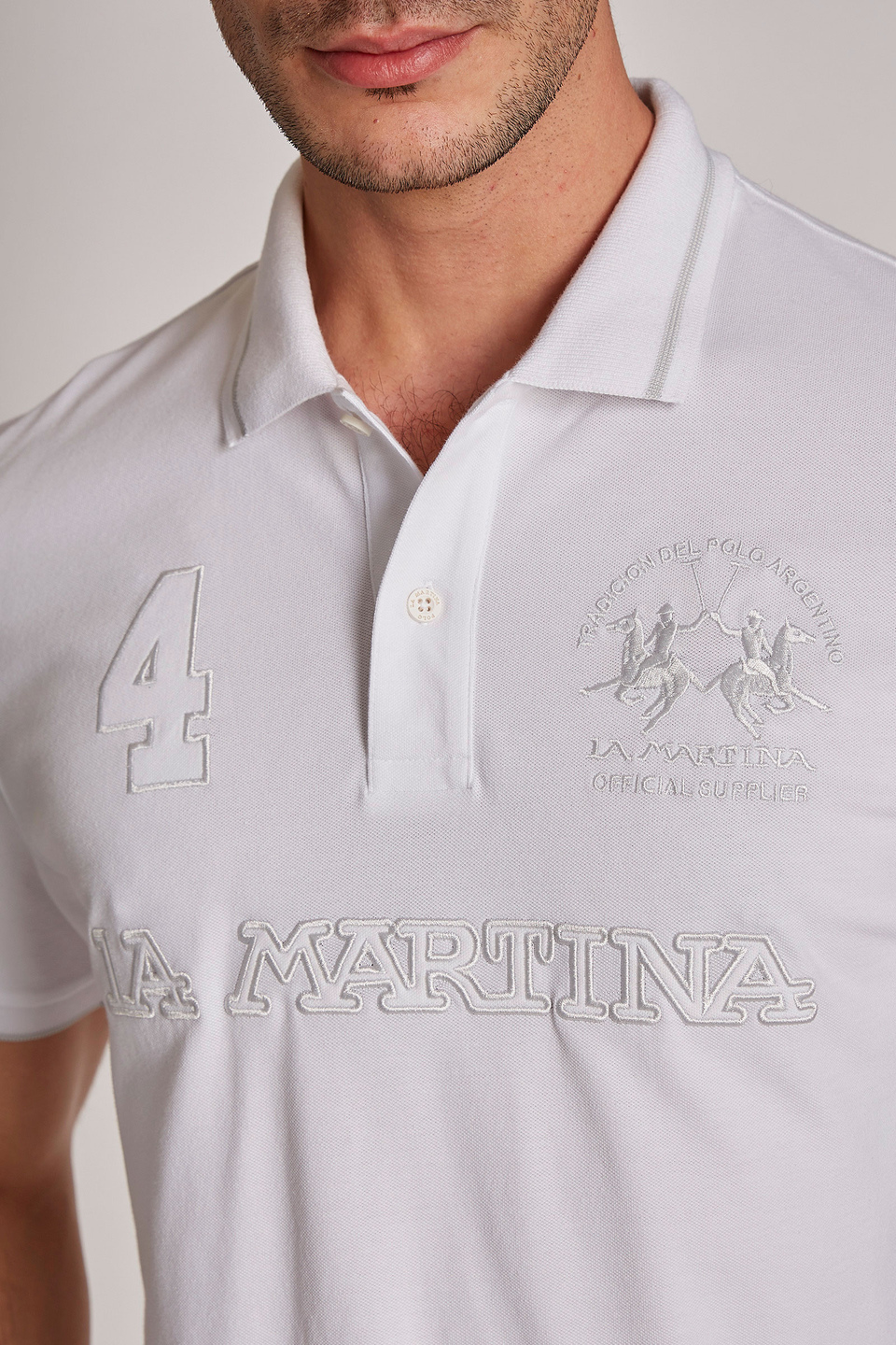 Polo de hombre de manga corta de algodón elástico, corte regular - La Martina - Official Online Shop
