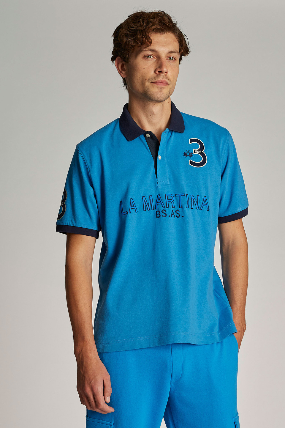 Einfarbiges Herren-Poloshirt mit kurzem Arm, oversized Modell - La Martina - Official Online Shop