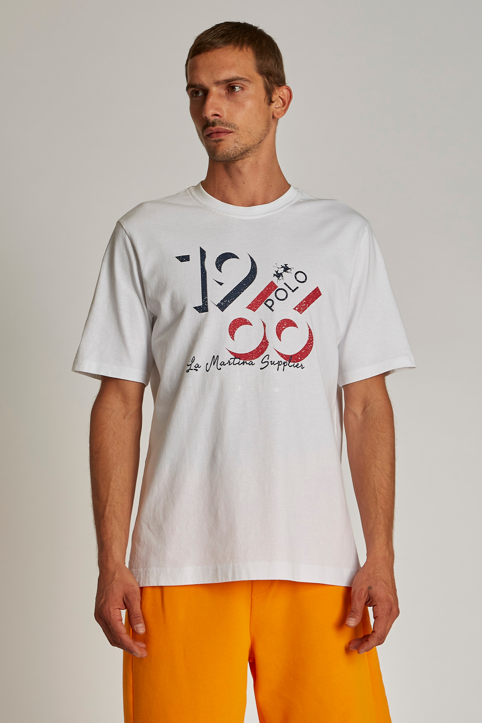 Men's plain-coloured short-sleeved, regular-fit T-shirt - La Martina - Official Online Shop