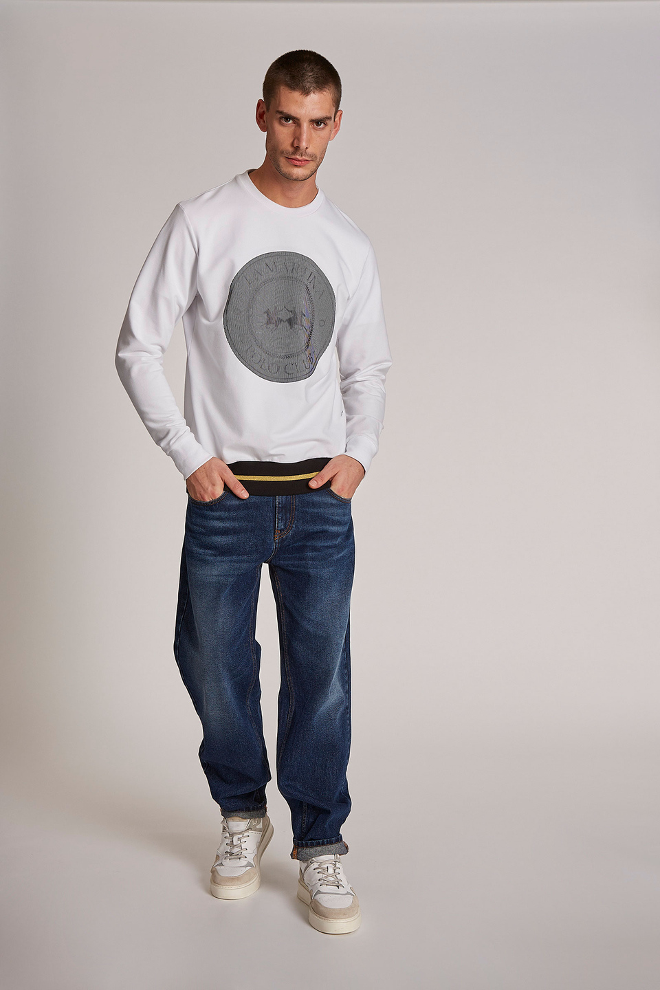 Men's short-sleeved regular-fit stretch cotton T-shirt - La Martina - Official Online Shop