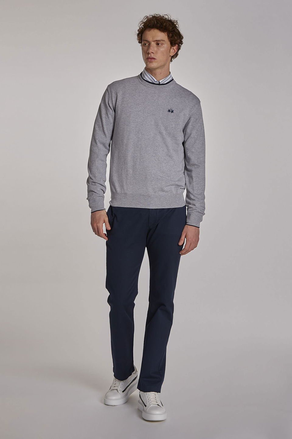 Men's long-sleeved regular-fit cotton crew-neck sweater - La Martina - Official Online Shop