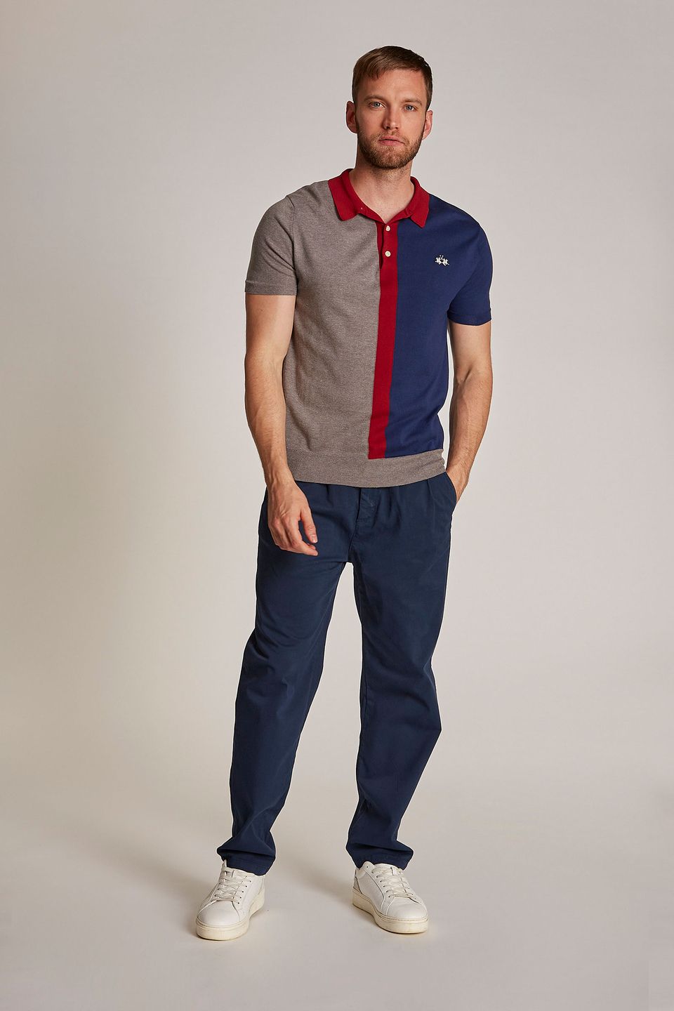 Men's plain-coloured short-sleeved, regular-fit polo shirt - La Martina - Official Online Shop