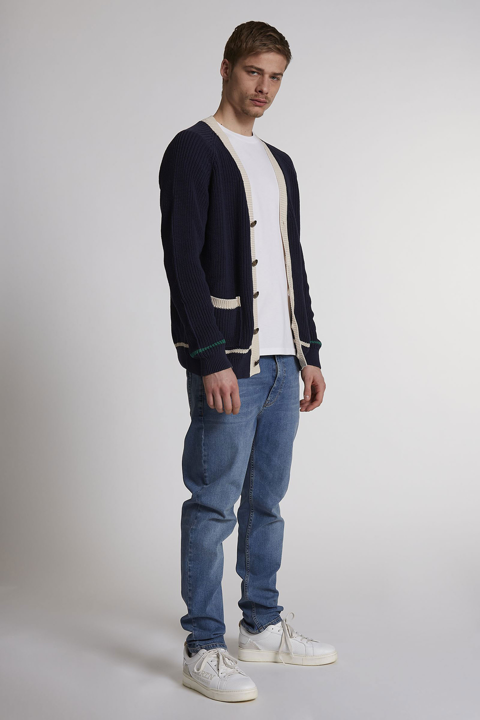 Men's long-sleeved regular-fit cotton crew-neck cardigan - La Martina - Official Online Shop