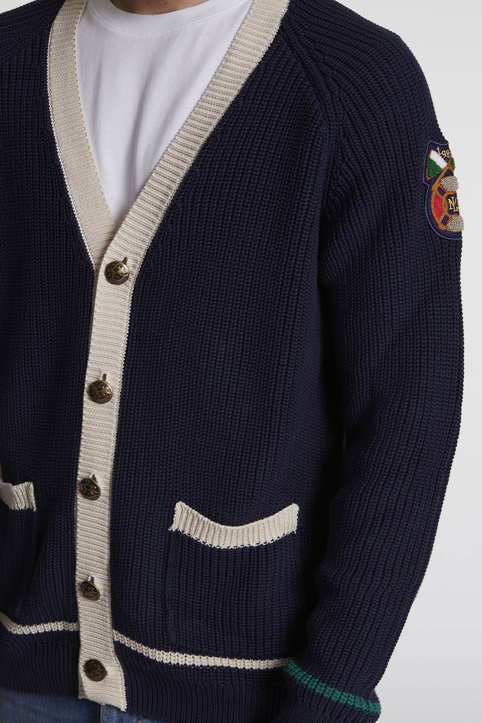 Men's long-sleeved regular-fit cotton crew-neck cardigan - La Martina - Official Online Shop