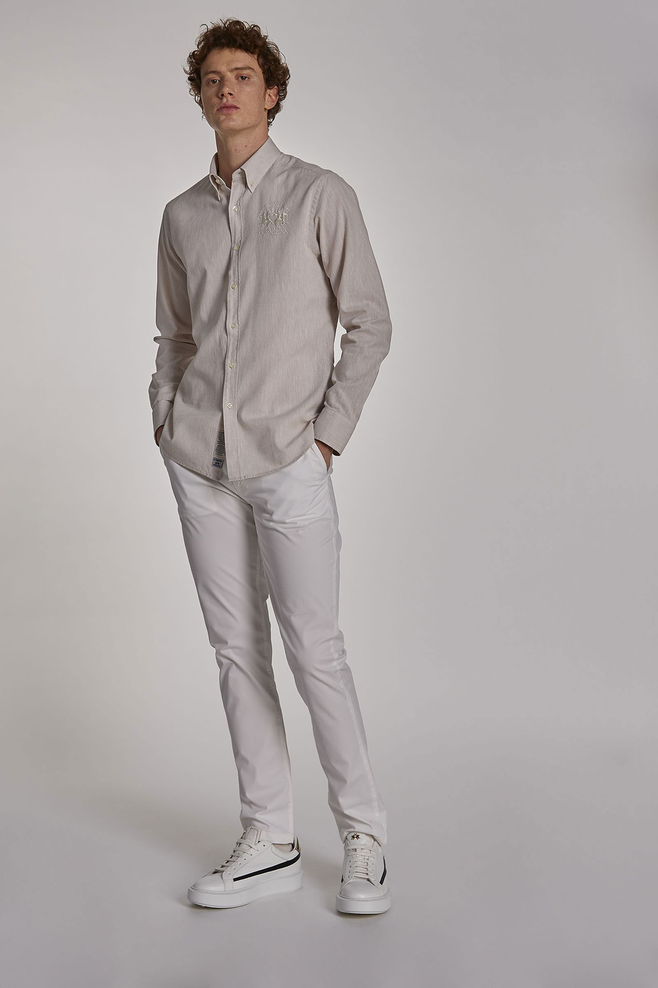Men's slim-fit stretch cotton chinos - La Martina - Official Online Shop