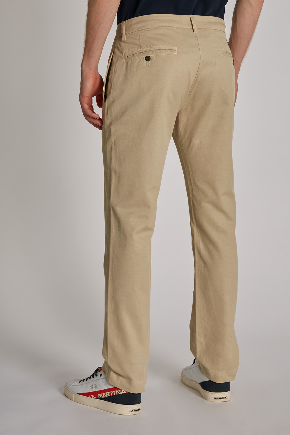 Men's regular-fit cotton and linen blend trousers - La Martina - Official Online Shop