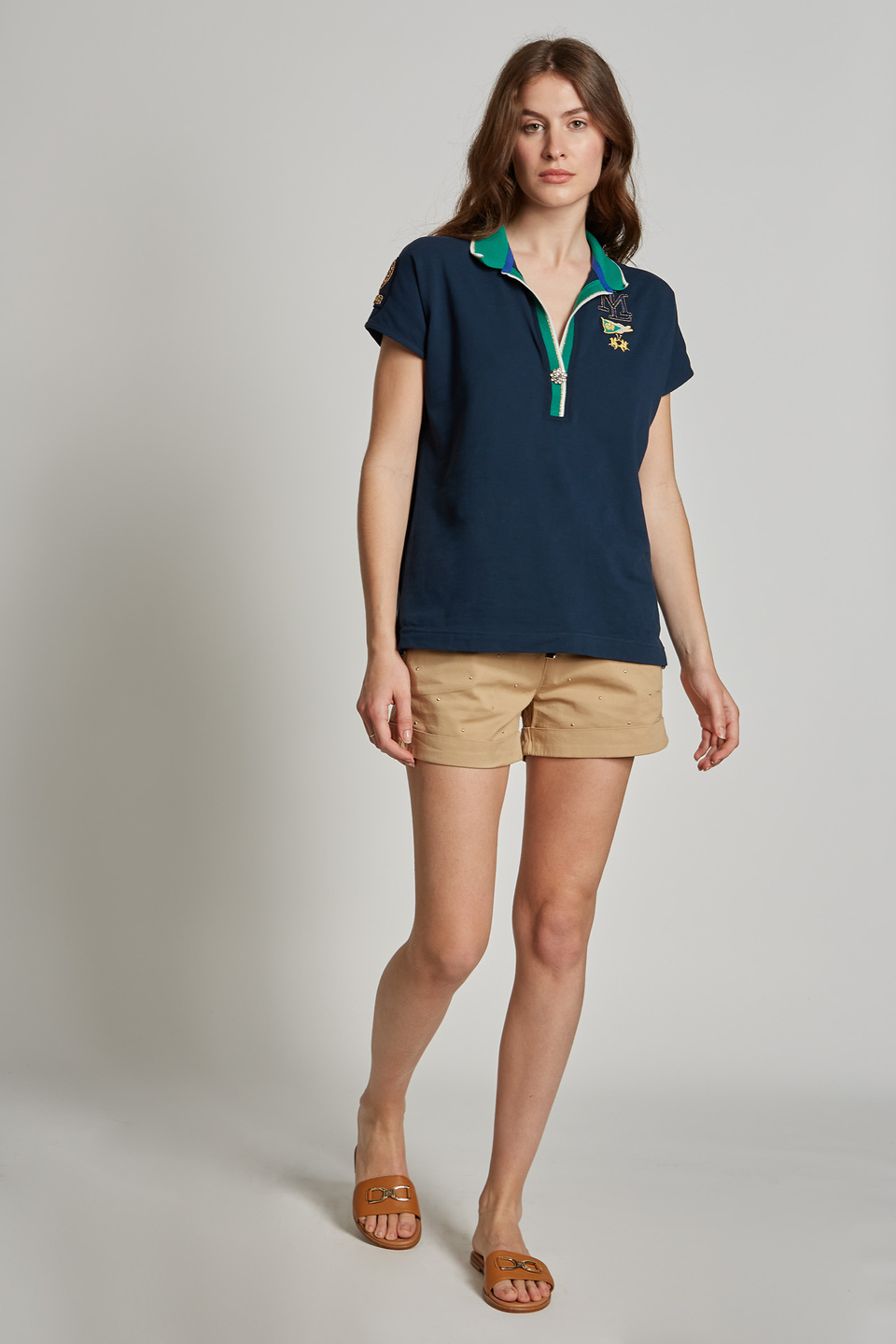 Women's regular-fit stretch cotton Bermuda shorts - La Martina - Official Online Shop