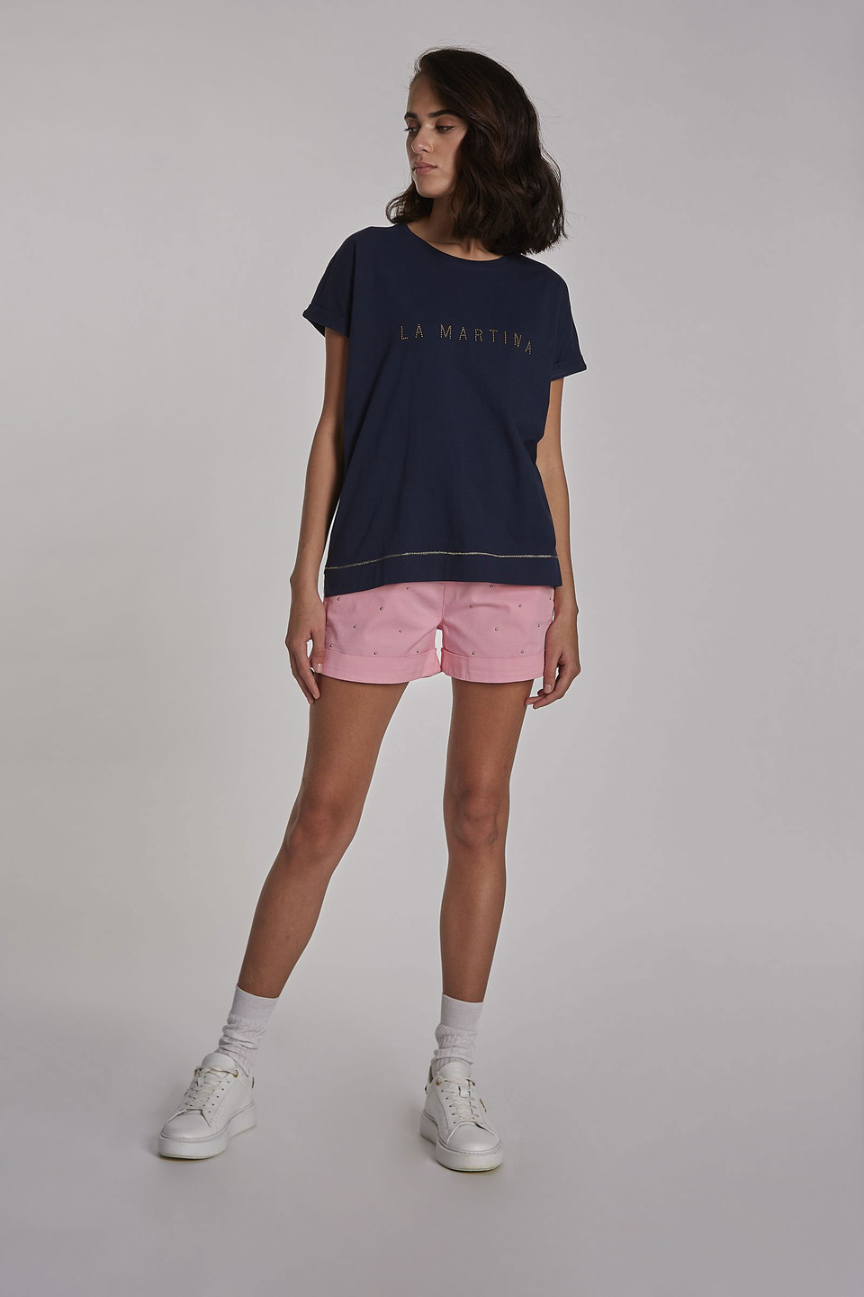 Women's regular-fit stretch cotton Bermuda shorts - La Martina - Official Online Shop
