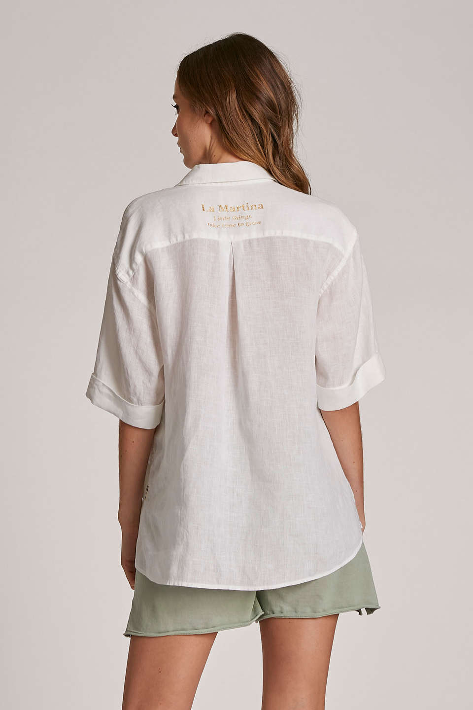 Women's plain-coloured regular-fit shirt in 100% linen fabric - La Martina - Official Online Shop