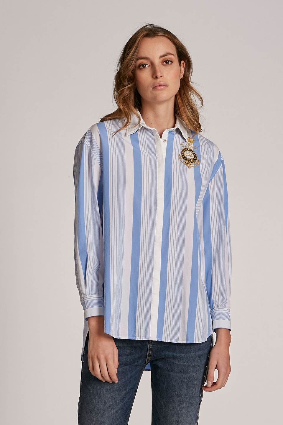 Camisa de mujer de algodón 100 % color liso, corte regular - La Martina - Official Online Shop