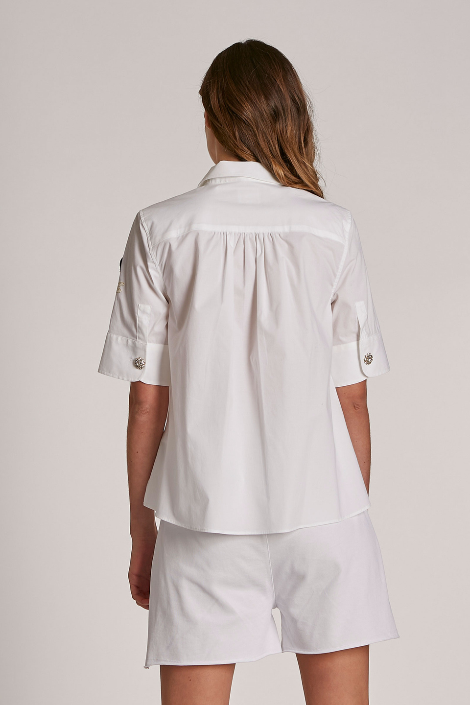 Chemise femme en coton stretch de couleur unie coupe classique - La Martina - Official Online Shop
