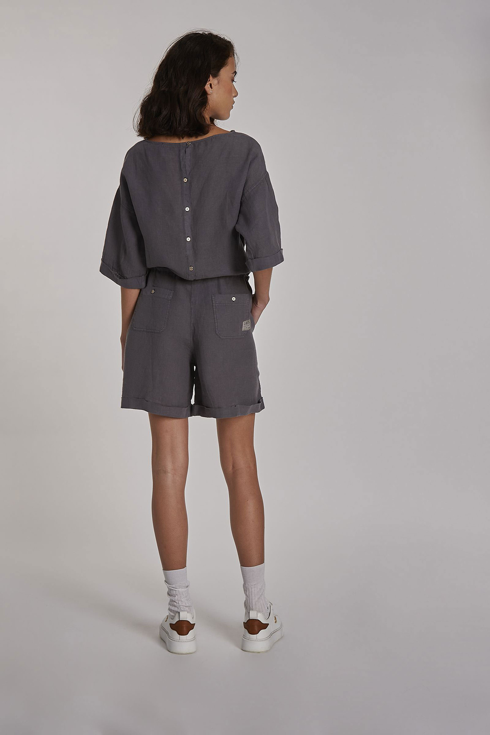 Women's short-sleeved regular-fit linen playsuit - La Martina - Official Online Shop