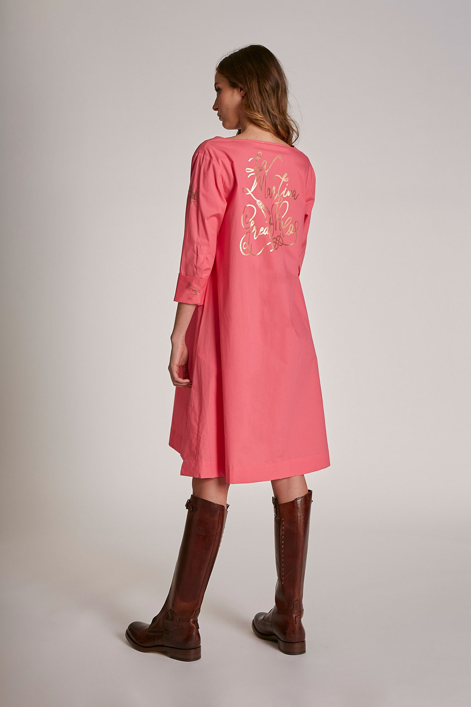 Women's short-sleeved stretch regular-fit stretch cotton dress - La Martina - Official Online Shop