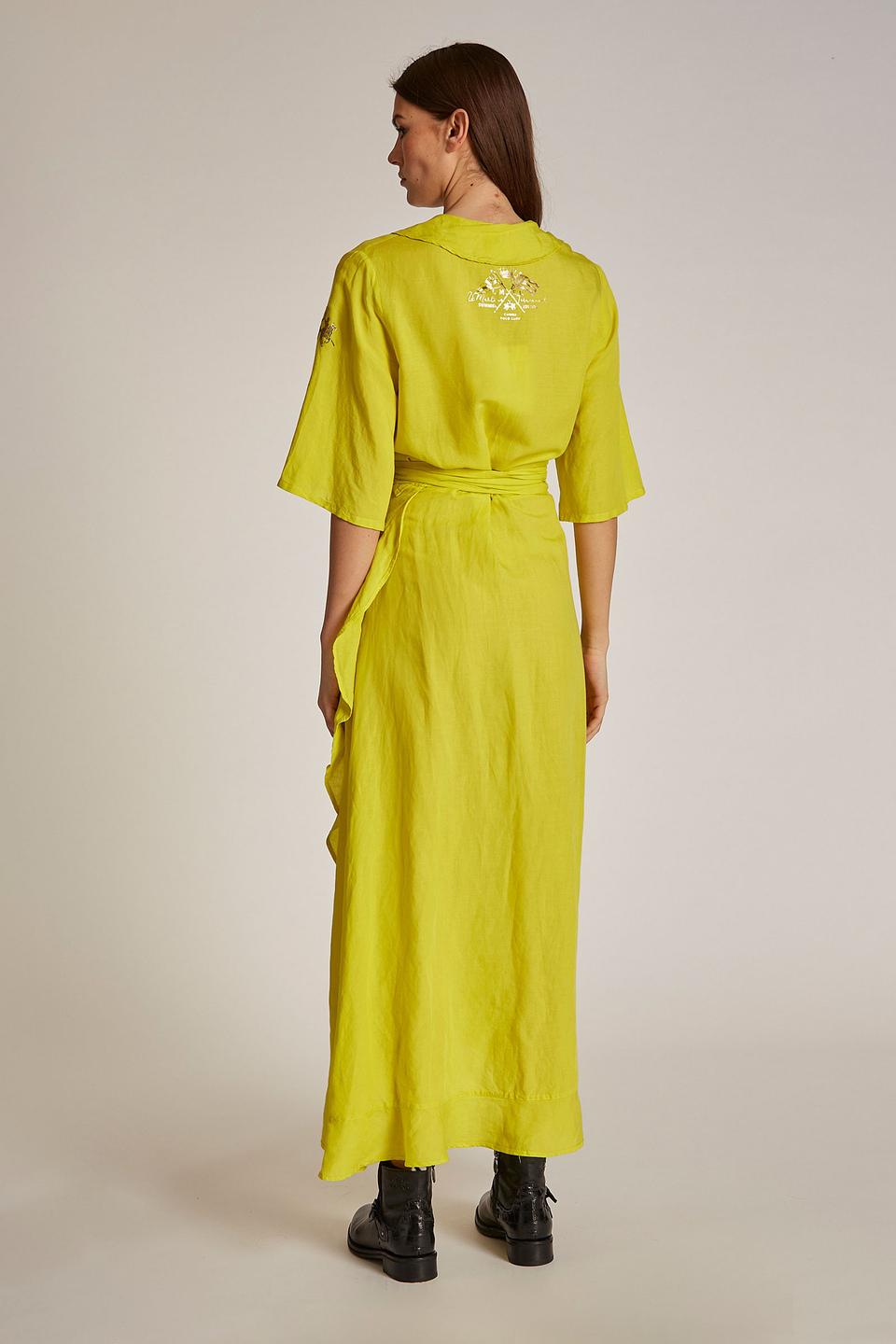 Women's linen-blend viscose midi dress - La Martina - Official Online Shop