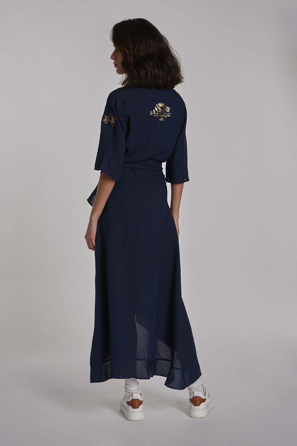 Women's linen-blend viscose midi dress - La Martina - Official Online Shop