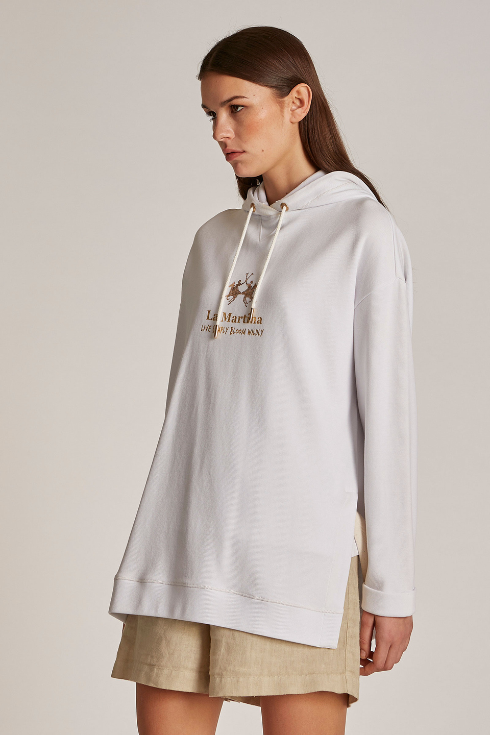 Women's regular-fit rhinestone logo-embellished cotton sweatshirt - La Martina - Official Online Shop