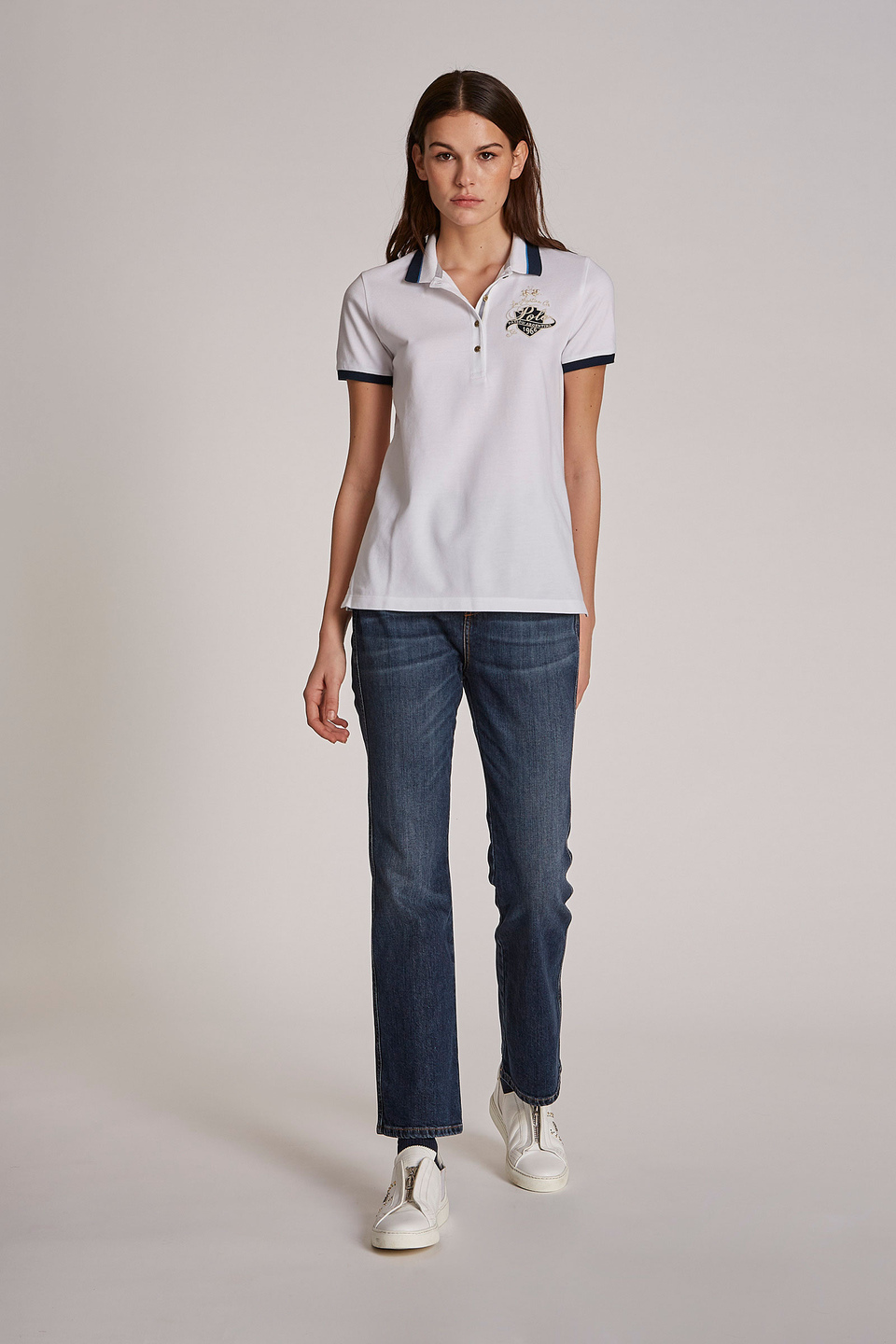 Women's regular-fit short-sleeved 100% cotton polo shirt - La Martina - Official Online Shop