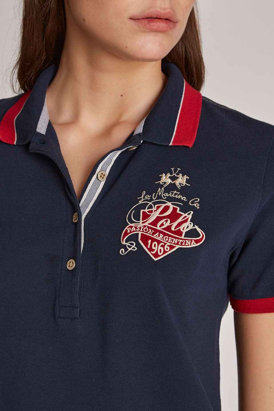 Women's regular-fit short-sleeved 100% cotton polo shirt - La Martina - Official Online Shop