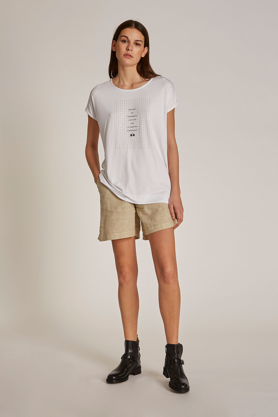 Women's regular-fit viscose logo T-shirt - La Martina - Official Online Shop