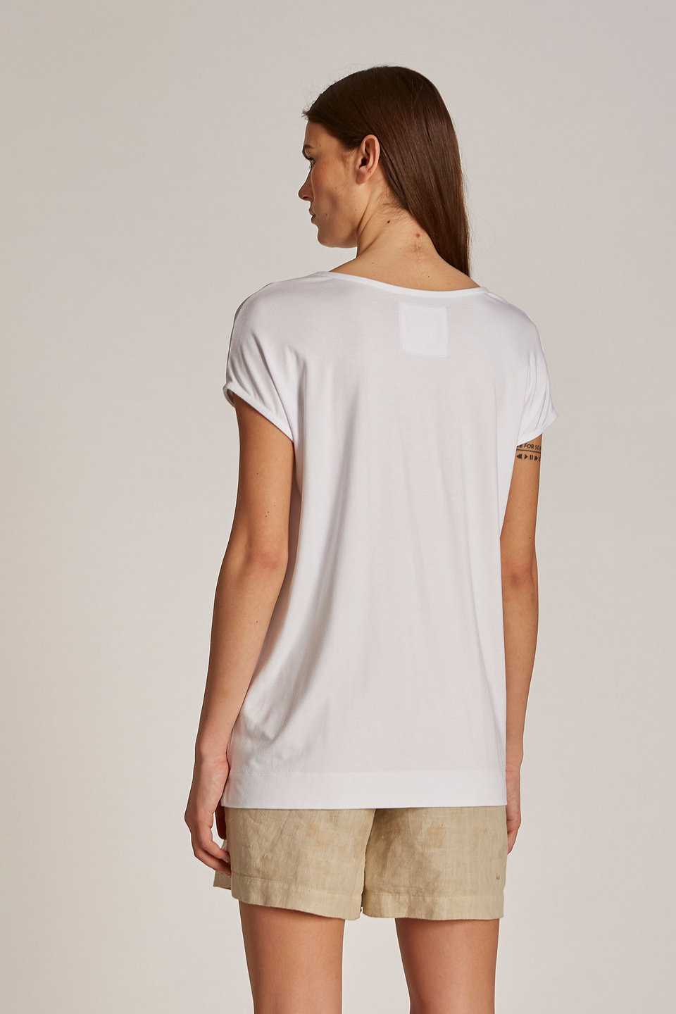 T-shirt femme en viscose à logo et coupe classique - La Martina - Official Online Shop