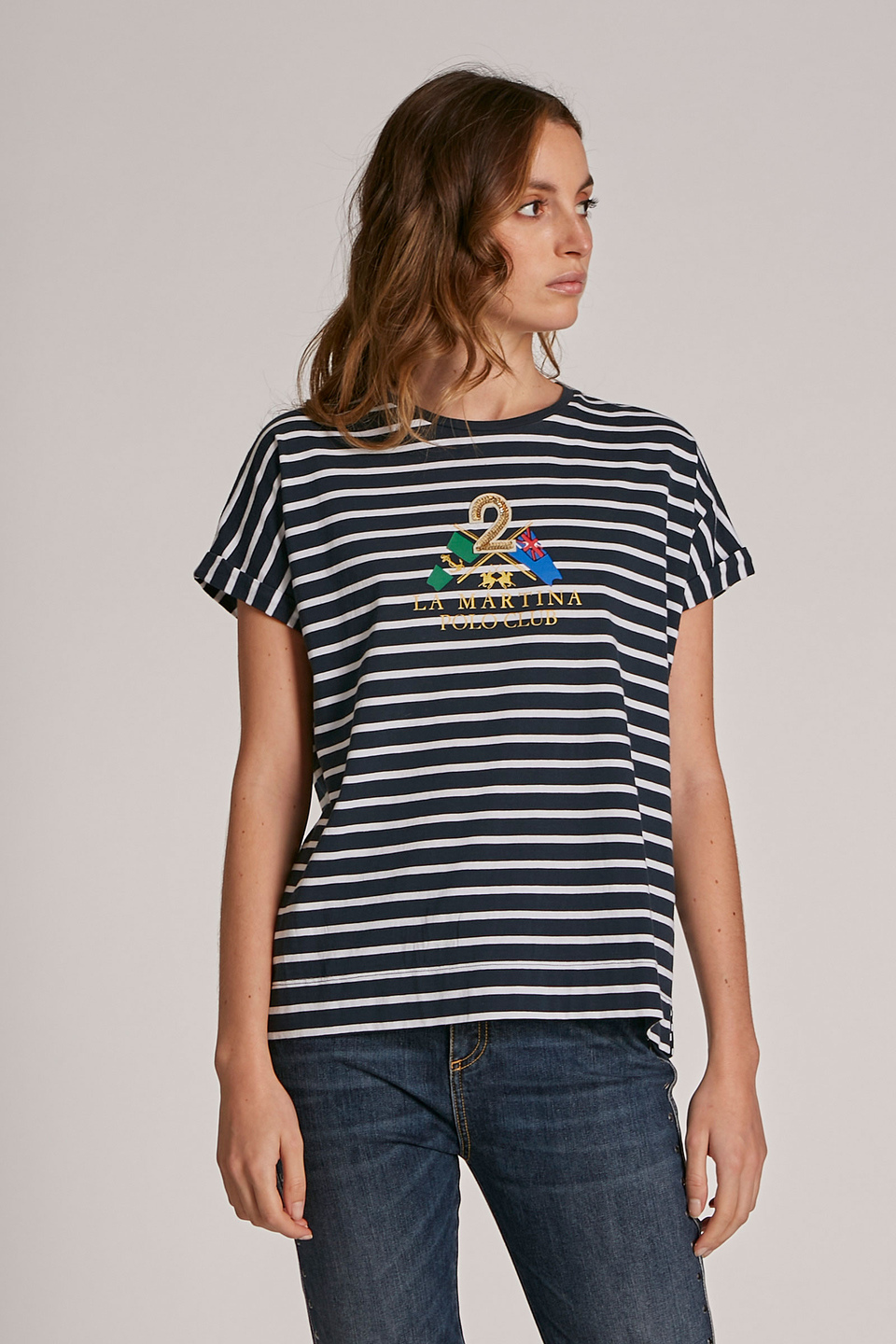 T-shirt femme en coton à logo et coupe oversize - La Martina - Official Online Shop