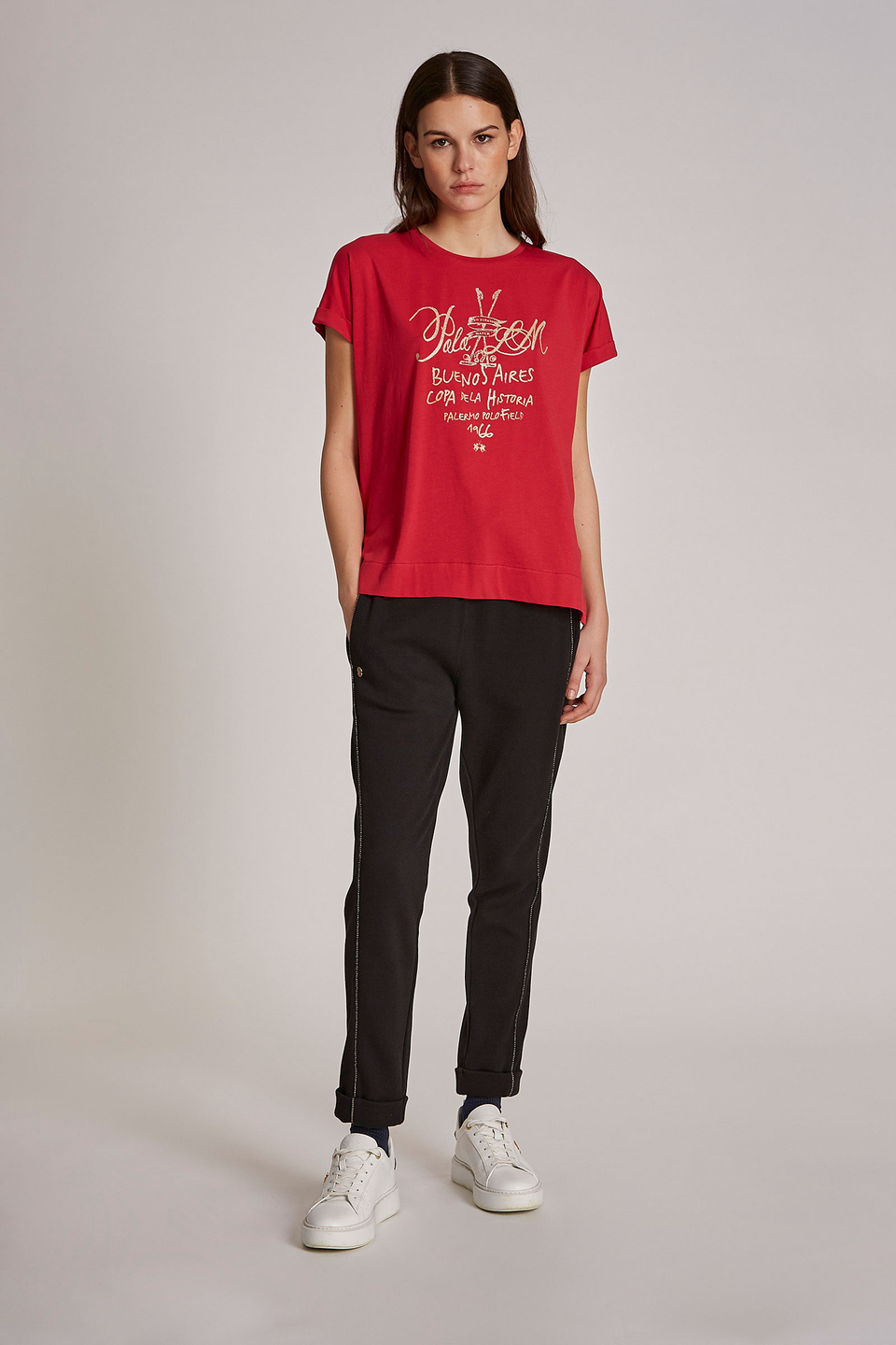 Women's regular-fit logo-print T-shirt in 100% cotton fabric - La Martina - Official Online Shop