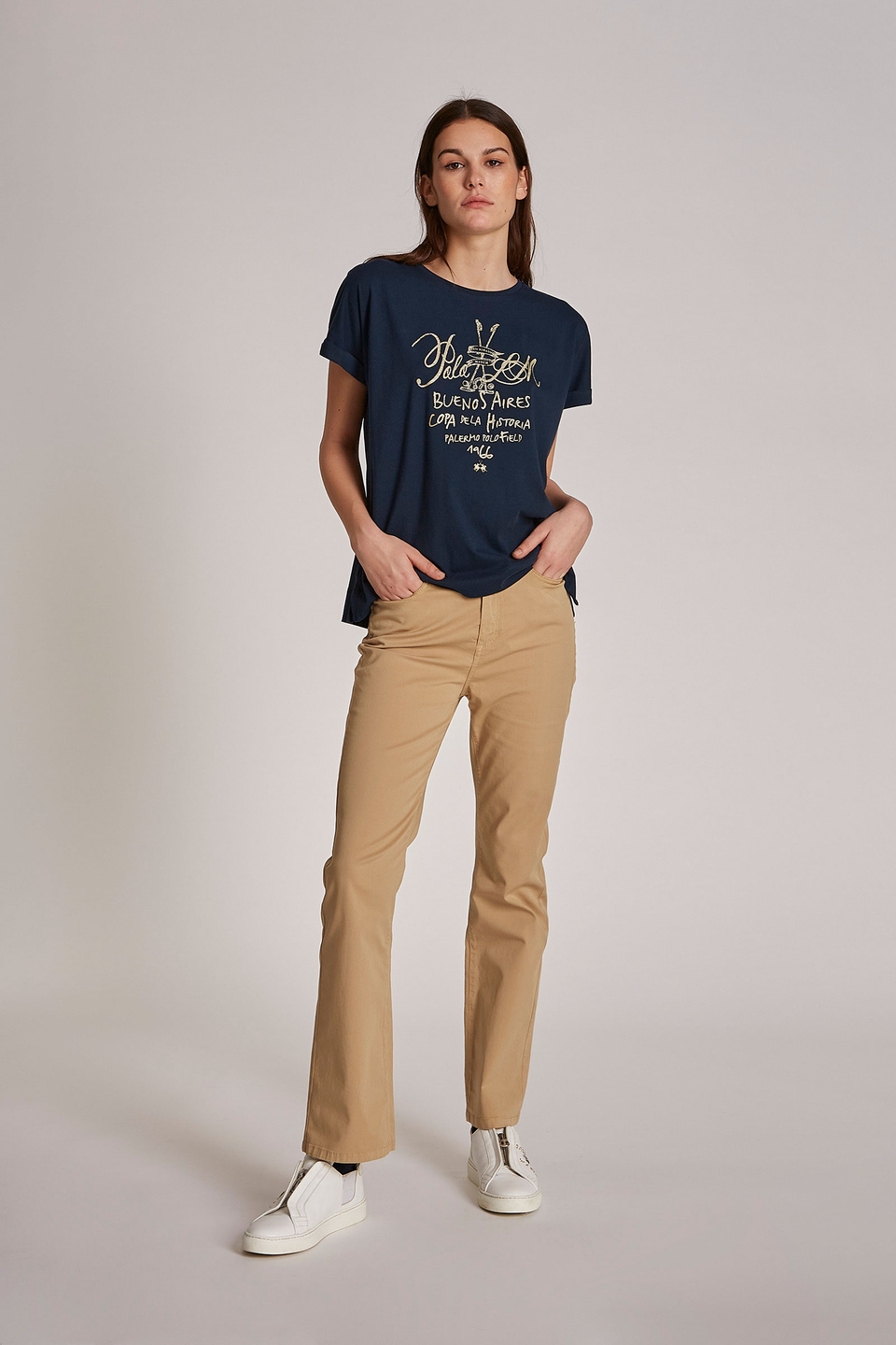 Damen-T-Shirt aus 100 % Baumwolle mit Logoprint im Regular Fit - La Martina - Official Online Shop
