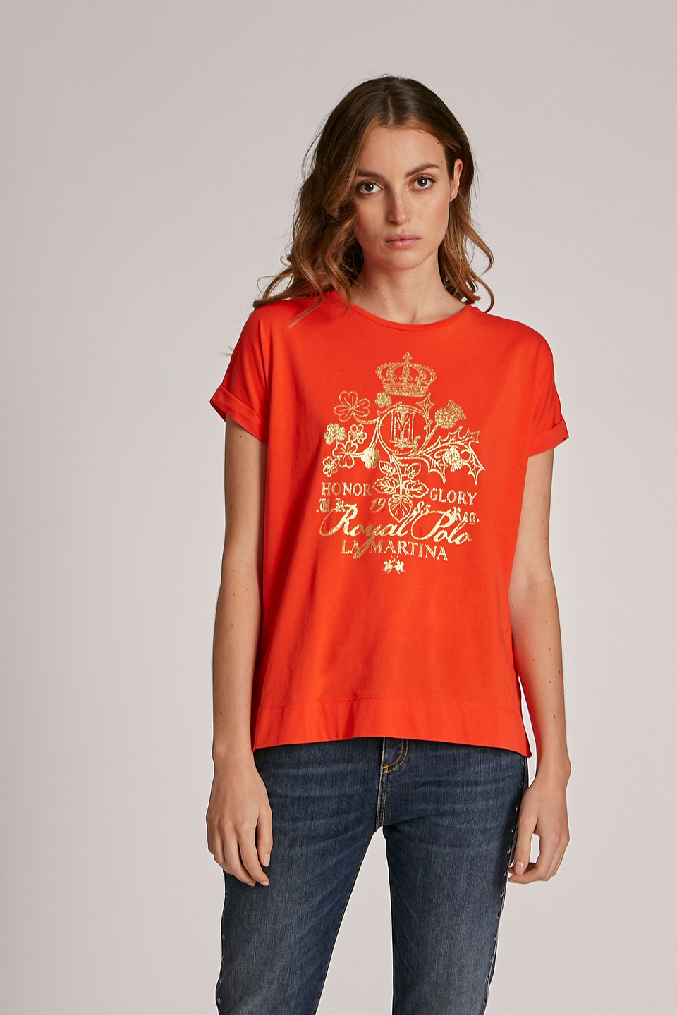 T-shirt da donna in cotone con logo modello over - La Martina - Official Online Shop