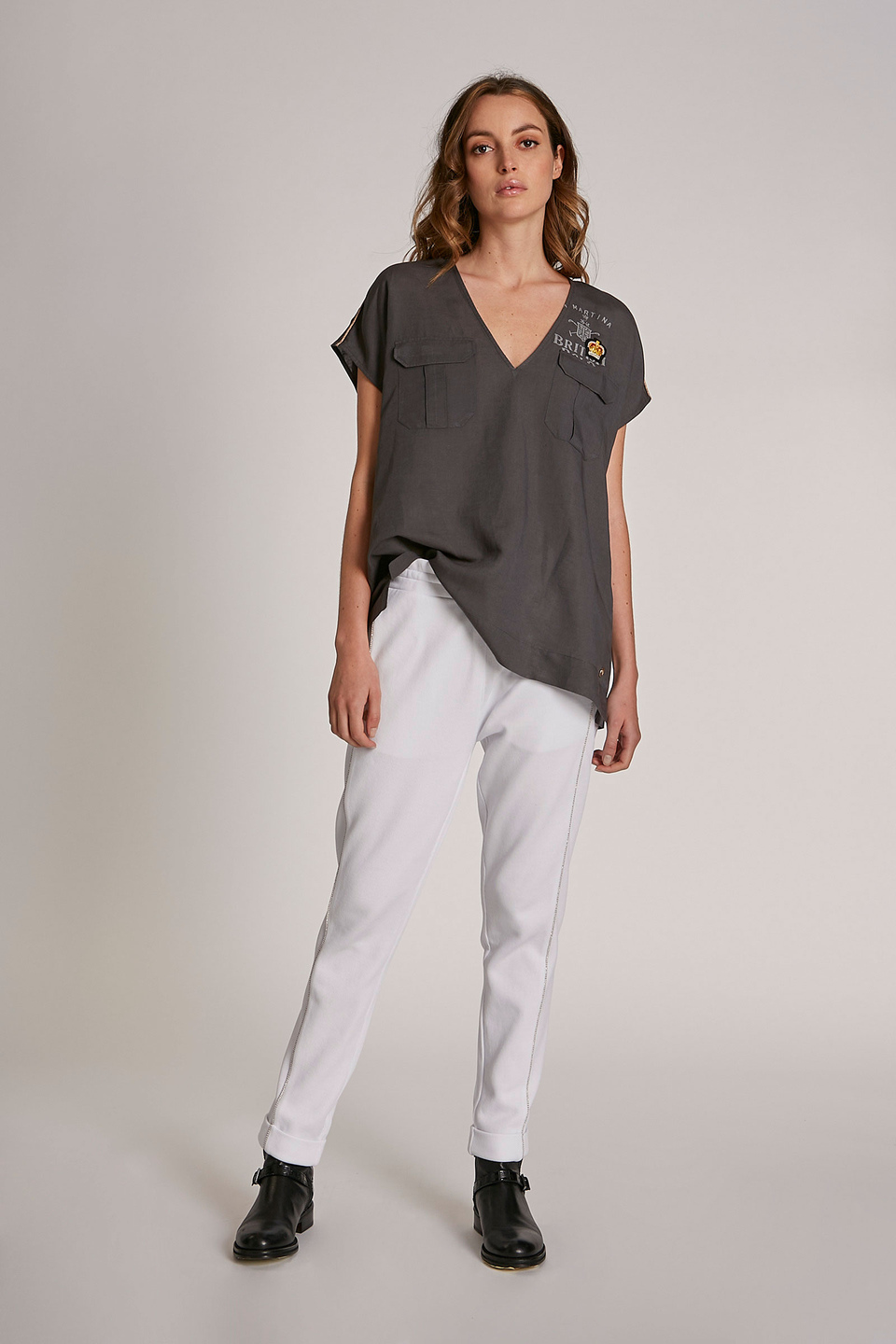 Women's regular-fit cotton trousers - La Martina - Official Online Shop