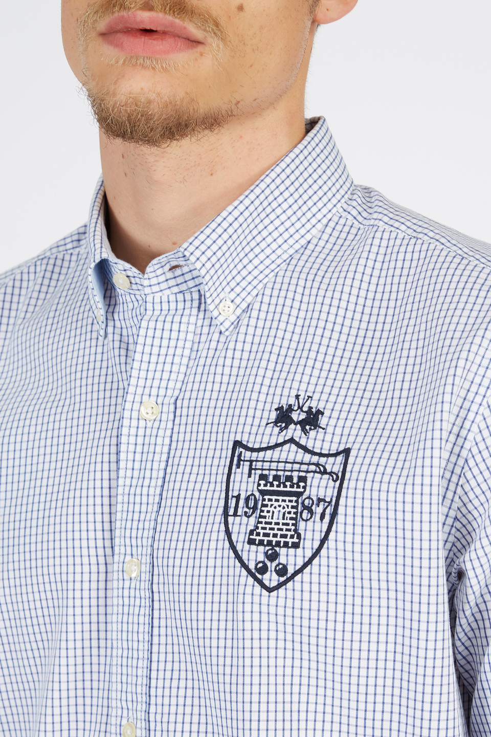 Chemise homme à manches longues en 100 % coton coupe droite - La Martina - Official Online Shop