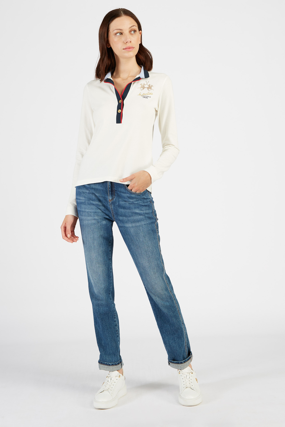 Polo femme à manches longues en coton stretch regular fit - La Martina - Official Online Shop